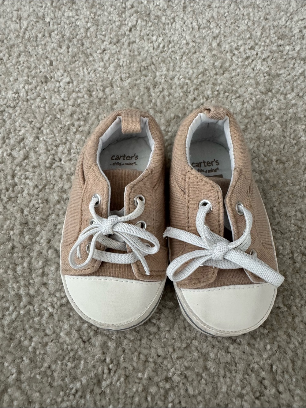 Carter’s Baby Canvas Sneakers 6-9M Tan White Lace Up